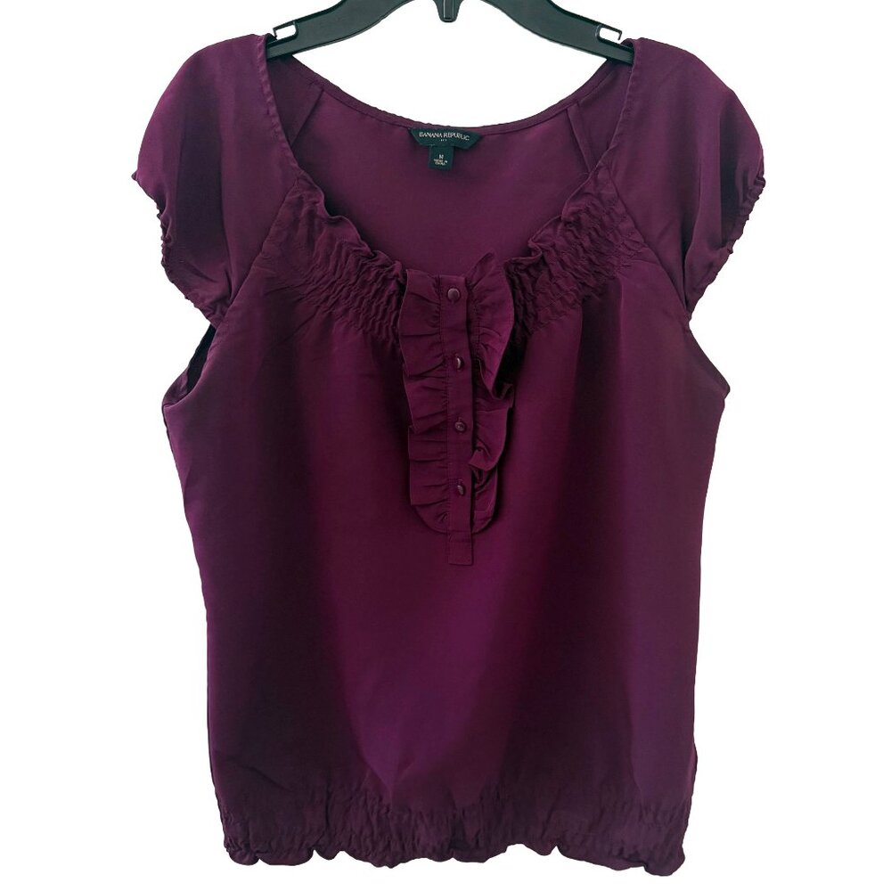 Banana Republic Aubergine Ruffle Front Blouse Size M